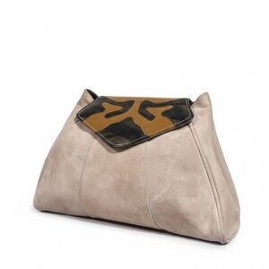 Vintage JASMIN Snakeskin & Leather Oversized Clutch Bag Neutral Sculptural
